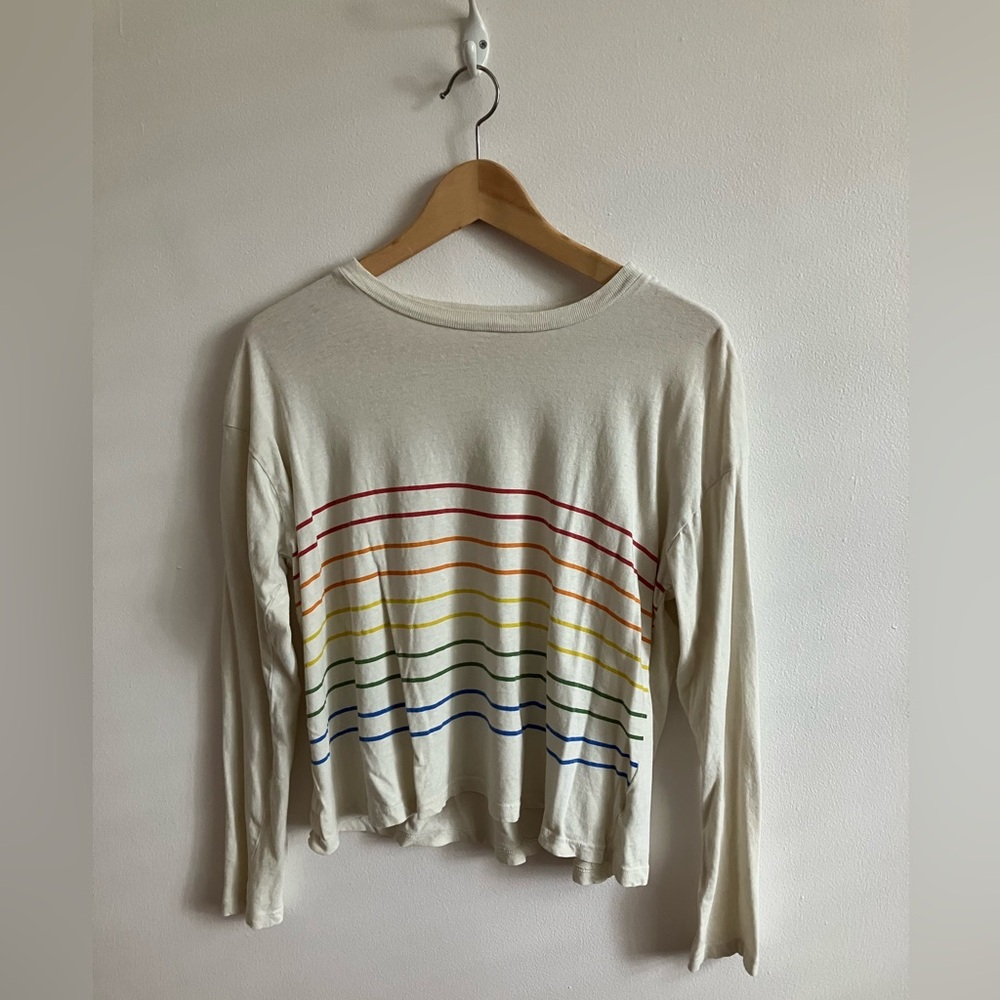SUNDRY long sleeve rainbow stripe tee